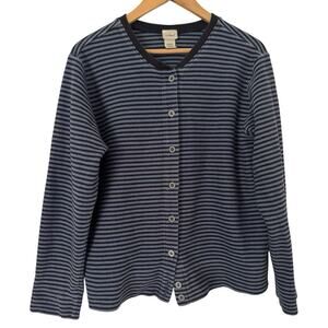 L.L Bean Blue Striped Cotton Cardigan Sweater Women’s Size Large